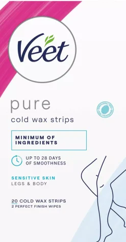 Veet Pure Wax Strips Sensitive Skin Legs & Body 20 stk