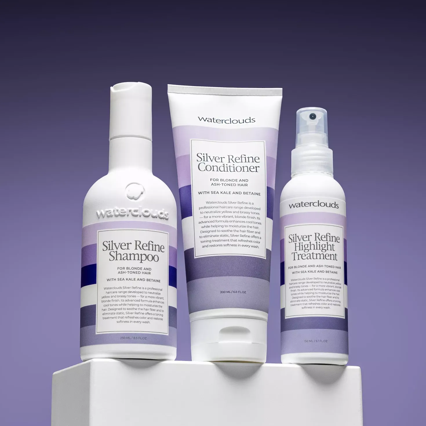 WatercloudsSilver Refine Shampoo 250 ml & Conditioner 200 ml & Highlight Treatment 150 ml