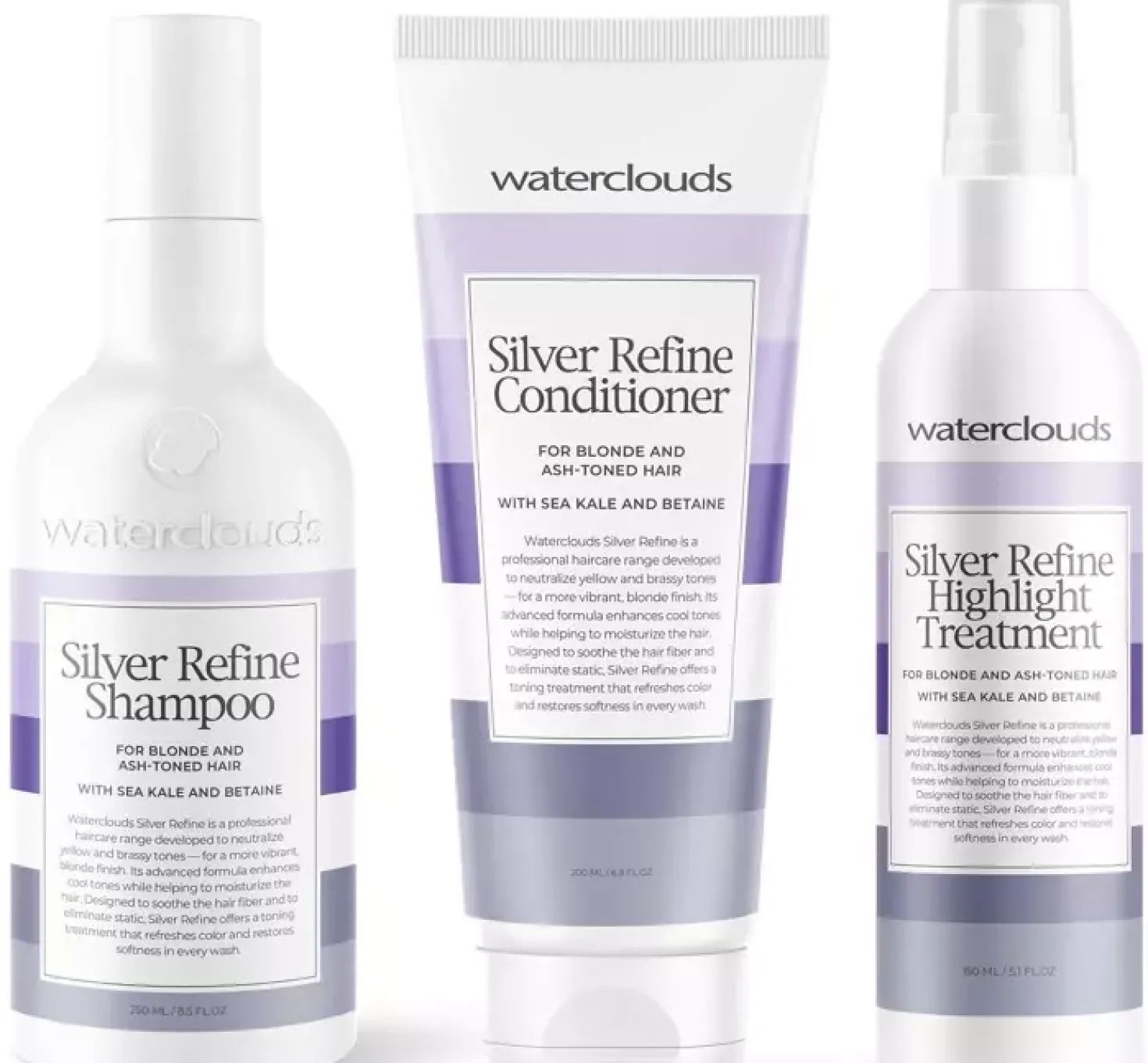 WatercloudsSilver Refine Shampoo 250 ml & Conditioner 200 ml & Highlight Treatment 150 ml